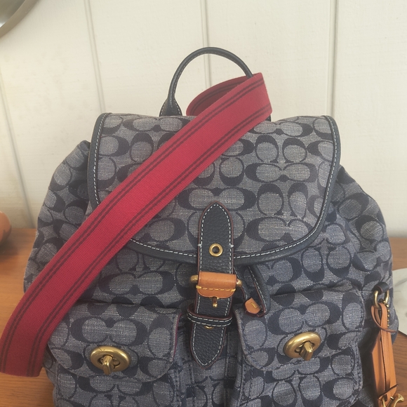 Coach Denim Backpack with Red Accents - Picture 2 of 13